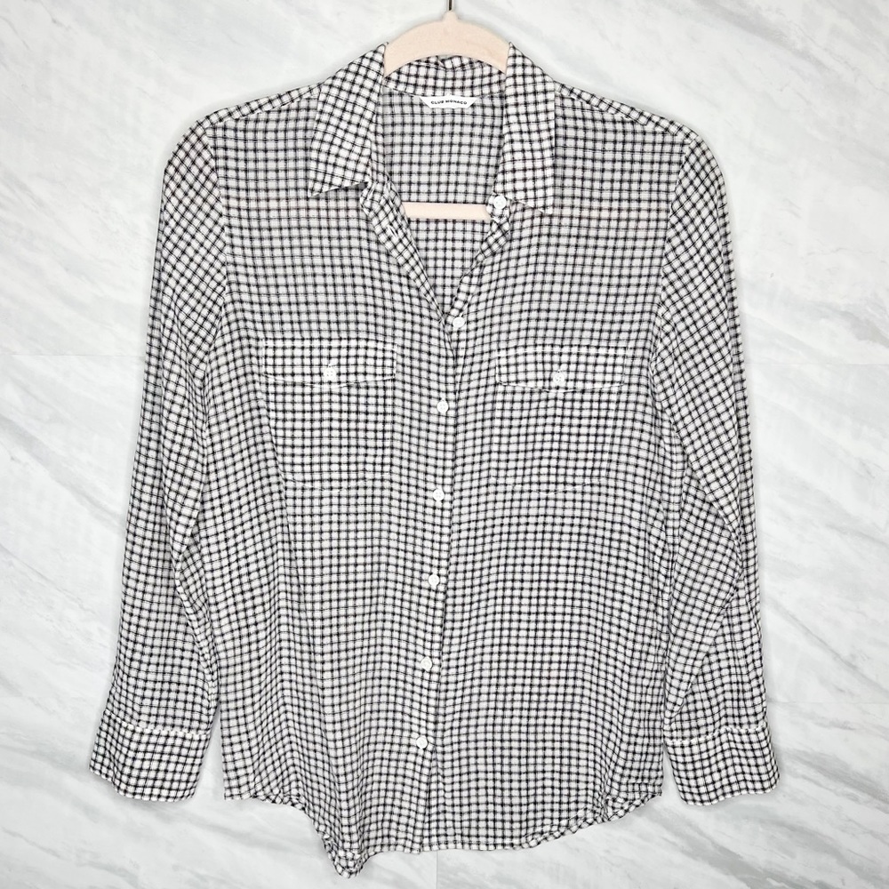 Club Monaco Button Up Check Blouse XS